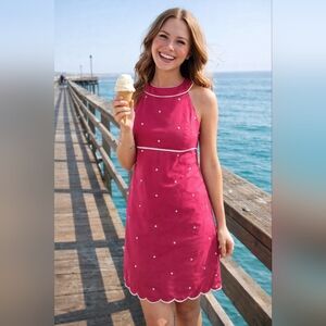 Ann Taylor Pink Polka Dot Sheath Dress Scallop Hem Size 10